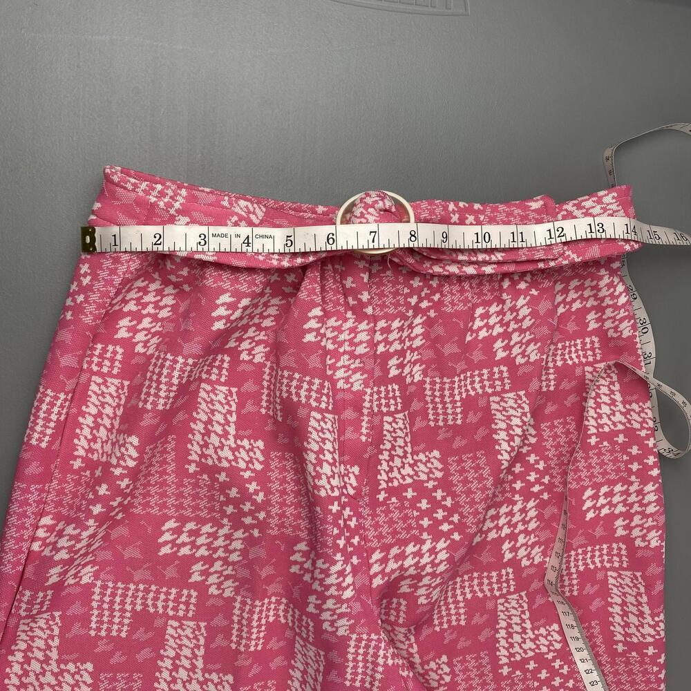 Vintage Rare Trendy Pink & White Check Print Wide-Leg Pants with Belt - Picture 13 of 16